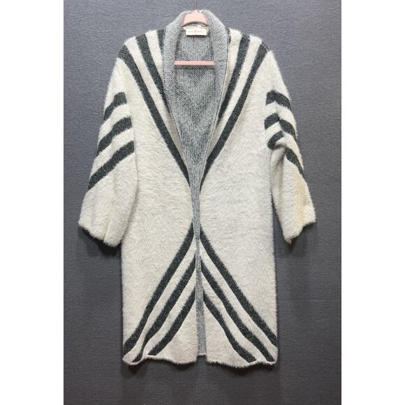 Tory Burch Bohemian Striped Long Open Cardigan Beige Black Womens Size Large - Picture 1 of 9